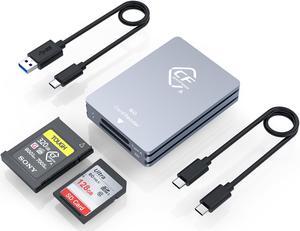 CFexpress Type A and SD Dual-Slot Memory Card Reader, 10Gbps USB 3.2 Gen 2 Type A CFexpress Adapter Memory Card Reader with USB C to USB C/USB A Cable,Compatible with Windows/Mac/Linux/Android