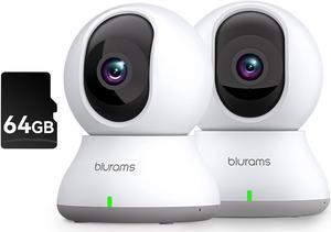 blurams Indoor Camera Bundle Set with ONE 64GB SD Card for Home Security w/Motion Tracking, Phone App, 2-Way Audio, IR Night Vision, Siren, Compatible with Alexa