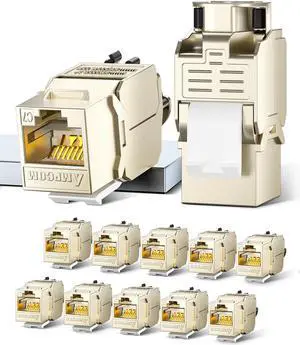 AMPCOM CAT7 Keystone Jack Ratchet Zip-tie Design, 10Gbps 600Mhz Shielded Zinc-Alloy RJ45 Tool-Free Keystone Connector 12-Pack