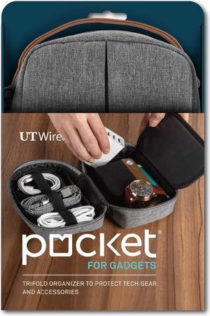 UT Wire Pocket for Gadgets - Trifold Travel Case Organizer Pouch Padded for Electronics Accessories, Cables, Tech Gear in Grey