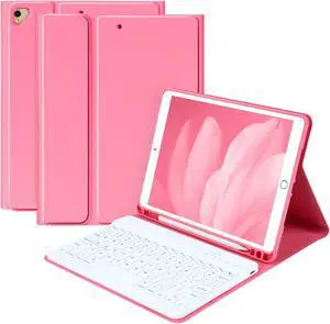 BQSS for iPad 9th Generation Case with Keyboard 10.2 inch, Wireless Detachable Keyboard for iPad 9th/8th/7th, for iPad Air 3rd Gen/Pro 10.5 inch Flip Stand Case with Built-in Pencil Holder (Red)