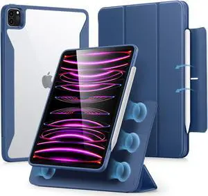 ESR for iPad Pro 12.9 Inch Case (2022/2021), iPad Pro 12.9 Case 6th/5th Generation with Pencil Holder, Detachable Magnetic Cover, Vertical Stand, Auto Wake/Sleep, Rebound 360 Series, Navy Blue