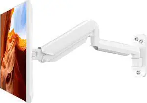 ErgoFocus Monitor Wall Mount Fits 17-32 Inch Flat/Curved Computer Screens, Single Monitor Wall Arm Holds up to 19.8lbs, Height Adjustable Gas Spring Wall Monitor Stand Tilt, VESA Mount 75/100, White