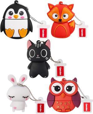 GARRULAX USB Flash Drive, 32GB USB2.0 Cute Shape Lovely USB Memory Stick Date Storage Pendrive Thumb Drives (32GB, 5xAnimals)