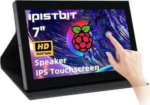 iPistBit 7 inch Portable Monitor, 1024x600 HDMI Raspberry Pi Screen, Dual-Speaker IPS LCD Display Mini Monitor for Laptop Xbox PS3 Raspberry Pi 5 4B 3B+