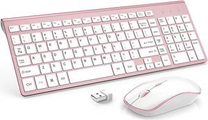 J JOYACCESS Ergonomic Wireless Keyboard Mouse Combo, Pink Mouse and Keyboard Combo, Typewriter Keyboard Wireless, Portable Wireless Keyboard for Computer/Laptop/Windows/Mac