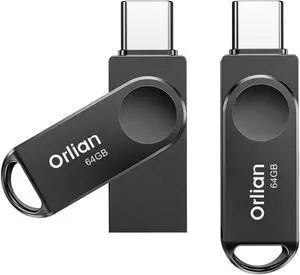 Orlian 128GB 2-Pack USB C Flash Drive, Dual Drive USB 3.0 and Type C Thumb Drive Up to 110MB/s Read Metal Waterproof Portable for PC Laptop Tablet Android Smartphone iPhone 15 and More, Black