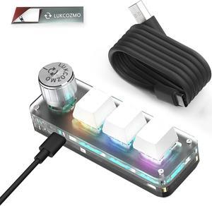 LUKCOZMO Macro Pad Macro Keyboard Programmable Keypad Customized 3-Key Mini Mechanical Gaming Keyboard, One Handed Keyboard RGB LED Backlit OSU Multifunctional Macropad wtih Knob Type C 1m Cable