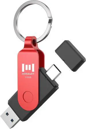 MOSDART 512GB USB C Dual Flash Drive Speed Up to 150MB/s with Keychain - 2 in 1 OTG USB3.1 Type-C Thumb Drive Memory Stick for USB-C Android Phones, iPhone 15, MacBook, iPad, Computers, etc. Red