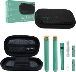 nugbuddy J-Kit - On The go Travel Case Accessory, No Odor Carbon Lining - Water Resistant Case - Glass Accessories with included Tubes, Tips, and More (Green)