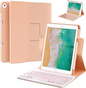 Keyboard Case for iPad 9.7 inch 5th 6th Generation,360deg Rotatable iPad Air 2 Keyboard Case with Pencil Holder(2018/2017/2014),7 Color Backlit Bluetooth Keyboard Smart Folio Tablet Cover(Rose Gold)