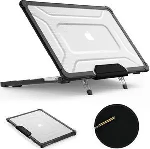 SEYMAC stock MacBook Pro 16 inch Case 2023/2022/2021 A2991 A2780 A2485, Shock-Absorbing Protection Case with Folding Stand &Mouse Pad/Bag for MacBook Pro 16'' M3/M2/M1 A2991 A2780 A2485 (HardBlack)