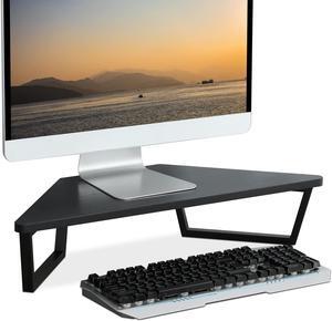 TEAMIX 26 inch Triangle Monitor Stand Riser, Desktop Corner Shelf with Metal Leg Wood Computer Stand with Storage Laptop Riser Office Organization