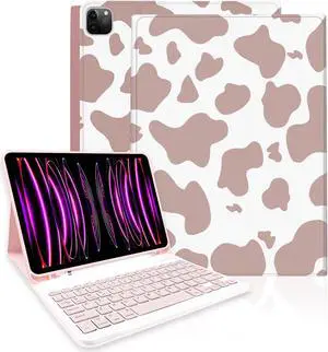 TopPerfekt Keyboard Case for iPad Pro 12.9" 6th/5th/4th/3rd Gen (2022/2021/2020/2018), Magnetically Absorbent, Auto Sleep/Wake,Support 2nd Gen Pencil Wireless Charge, with Pencil Holder - Brown Cow