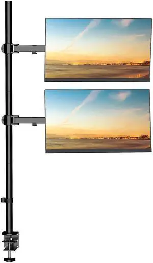 WALI Dual Vertically Stacked Monitor Desk Mount, Extra Tall Adjustable Stand for 2 Ultrawides up to 32 inches, Fully Adjustable Extended Arms Fits Two Screens up to 32 inch 22 lbs (M12XXL), Black