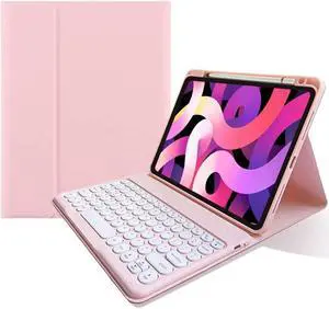 kaitesi Keyboard Case for iPad 9th 8th 7th Generation, Round Key Colour Detachable Bluetooth Keyboard and Pencil Holder, for iPad 10.2 Inch/iPad Air 10.5"(3rd Gen)/iPad Pro 10.5 inch (Light Pink)