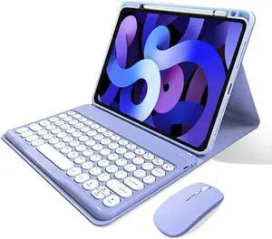 kaitesi Keyboard Case Mouse for iPad Air 11" (M3/M2)/ Air 5th/ 4th Generation 10.9"/ iPad Pro 11 4th/3rd/2nd/1st Gen Cute Round Keys Detachable Keyboard (Purple)
