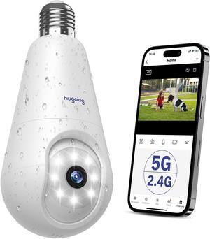 Hugolog 2K 3MP Light Bulb Security Camera 5G& 2.4GHz WiFi, 360deg Wireless Outdoor Indoor Camera for Home, Motion Detection, Two-Way Talk, Color Night Vision, Siren Alarm, Compatible with Alexa