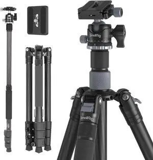 SmallRig AP-20 Carbon Fiber Tripod, 62.2" Camera Tripod Monopod with Center Column, Compact Lightweight Tripods with 360deg Ball Head, Payload 26.5 lbs, Quick Release Plate, for DSLR Camera - 4059