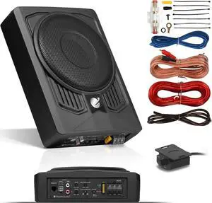 Planet Audio P8AWK Low Profile 8 Inch Under Seat Powered Car Subwoofer - 800 High Output, Built-in Amplifier, for Truck, Boxes and Enclosures, Remote Subwoofer Control