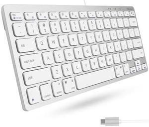 Macally Small USB C Keyboard - Plug & Play Compatible Wired Apple Keyboard for Mac Mini, MacBook Pro/Air, iMac, iPad, Windows, Chromebook with USBC Port - Compact & Mini USB Type C Keyboard - Silver
