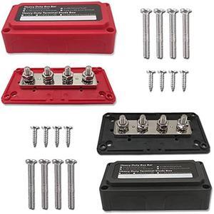 Iztoss 2Pcs 12V Bus Bar Terminal Block 4 x 5/16"(M8) Terminal Studs, Max 300V AC 48V DC,Battery Bus Bar Positive & Negative Battery Distribution Block for Car Marine RV Truck