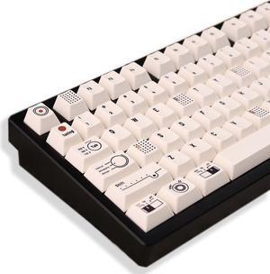 Hunfuthr KeyGenius PBT Keycaps, 75% Percent Keycaps Retro Braun Camera Theme Keycaps Set, Custom 144 Keys Keyboard Keycap, Milky White Key caps for Mechanical Keyboard