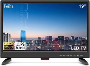Feihe 19 Inch TV, LED Widescreen TV with Digital ATSC Tuners HDMI/VGA/RCA/USB, 19 Inch Flat Screen TV w/Built in Dual Speakers for Kitchen and RV Camper(2023 Model)