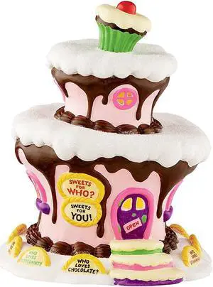 Department 56,Resin, Grinch Villages Who-Ville Sweet Shop Lit House, 7.75 x 7 x 6.25", Multicolor