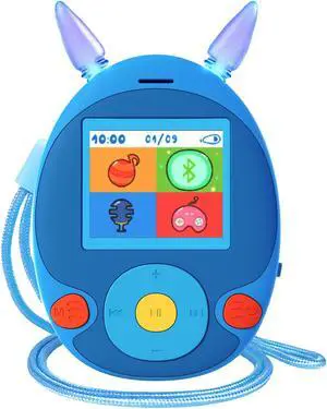 BluKaSa 64GB MP3 Player for Kids, Kids MP3 Player with Bluetooth, Front Speaker, Games, Recorder, Ear Lights, Alarm, Kids Music Player Expandable Up to 128GB(Earbud, Aux Cable, Lanyard Included)