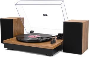 Vinyl Record Player, Record Players for Vinyl with Speakers, Wireless Turntable with Stereo Bookshelf Speakers,Built-in Phono Preamp, Belt Drive 2-Speed, Counterweight, AT-3600L (Yellow Wood