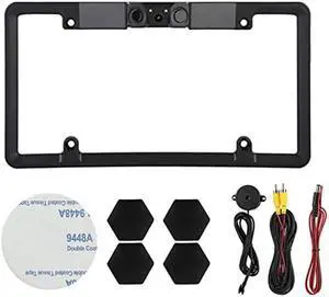 License Plate Camera, 3 in 1 Car License Plate Frame Parking Sensor Rearview Reverse Backup Camera 2LED