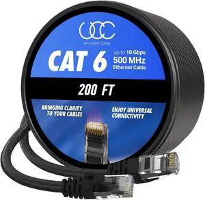 Cat 6 Ethernet Cable 200 ft, 10Gbps High Speed Ethernet Cable, Long Ethernet Cable Outdoor&Indoor, Rj45 Cat6 Cable Internet Cable for Computer, Router, Modem, PS4/5, Xbox, Gaming- Black