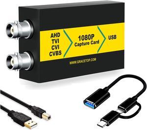AHD Capture Card with Loopout, 4-in-1 AHD/TVI/CVI/CVBS/AV/RCA to USB 3.0 Video Capture Card, 1080P CVBS Capture Card for Streaming Game Streaming Video Recording for Windows, Linux, OS