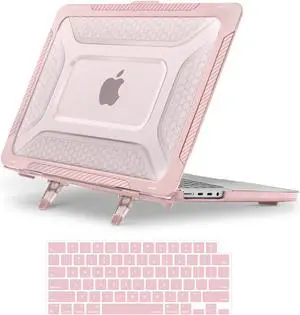 MOSISO Compatible with MacBook Pro 16 inch Case 2025-2021 M4 M3 M2 M1 A3403 A3186 A2991 A2780 A2485, Honeycomb Shockproof TPU Bumper Hard Shell Case with Fold Kickstand&Keyboard Skin, Pink