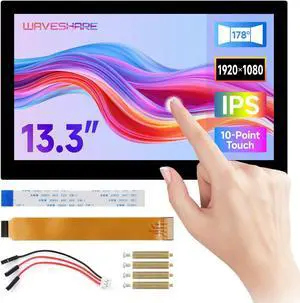 waveshare 13.3inch High Resolution DSI Capacitive Touch Display, Compatible with Raspberry Pi 5/4B/3B/CM3/3+/4, 1920 x 1080, IPS, DSI Interface, 10-Point Touch, Full Metal Back Panel