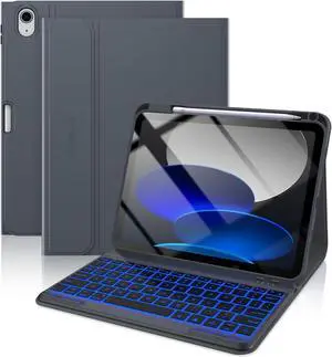 typecase Folio Keyboard Case for iPad 10th Generation 2022 (10.9"), 7-Color Backlit, Magnetic Wireless Detachable, Thin & Light, Pencil Holder, Charcoal Gray