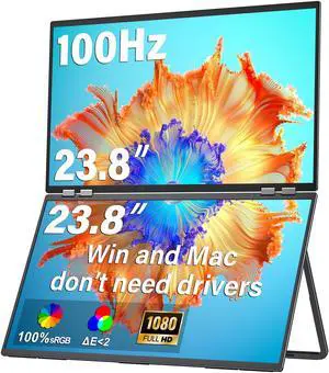 InnoView 23.8" FHD Dual Portable Monitor 1920x1080P 100% sRGB - Foldable & Stackable Design with 315° Screen Adjustment & 180° Stand | USB-C/HDMI, Dual Monitor for Laptop, Mac, Windows