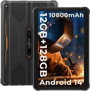 HOTWAV R8 Rugged Tablet Android 14, 10.1 inch HD+ Display 10800mAh Tablet, Octa-Core 12GB RAM+128GB ROM+1TB Outdoor Tablet, 13MP+5MP Camera IP68/IP69K Waterproof Tablet, 4G Dual SIM/5G WiFi/BT5.1/GPS