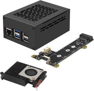 Geekworm X1001 PCIe to M.2 HAT Key-M NVMe SSD PIP Peripheral Board+ P579 Metal Case+Active Cooler H505 for Raspberry Pi 5