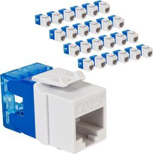 ICC CAT5e Keystone Jack for HD Style Wallplate or Patch Panel - RJ45 - UL Listed Ethernet Cable Connector - PoE++ Rated - Compatible with JackEasy Termination Tool - White - 25-Pack