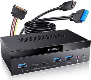 ineo 5.25 inch Front Panel USB 3.2 Gen2 Hub (2x10G USBC, 2x10G USBA, 1x USB3.0 TypeA, and Audio Mic Jack) [3570]