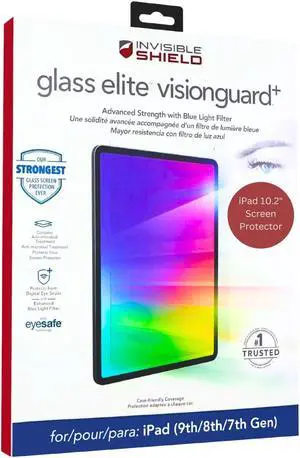ZAGG InvisibleShield Glass Elite VisionGuard+ iPad 10.2 Inch Screen Protector 9th Generation (Fits 8th/7th Gen) - 4X Stronger Scratch Protection, Blue-Light Filter, Anti-Fingerprint, Easy to Install