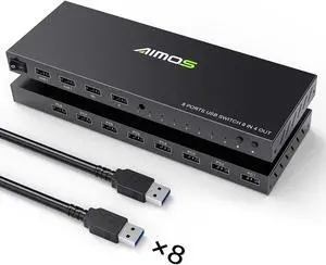 USB 2.0 USB Switch Selector, AIMOS 8 in 4 Out USB Printer Sharer Switcher for 8 PC Sharing 4 USB Devices Mouse, Keyboard, Scanner, Printer, Etc