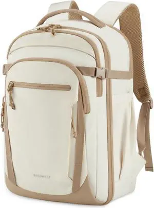 BAGSMART Travel Backpack for Men Women, Carry On Backpack Flight Approved TSA Friendly with USB Charging Hole Lightweight Weekender Bag Casual Daypack 17.3 Inch Laptop Business Work Backpack, Beige