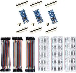 ELEGOO Nano Board CH 340/ATmega+328P & ELEGOO 120pcs Multicolored Dupont Wire & ELEGOO 3pcs Breadboard 830 Point Solderless Prototype PCB Board Kit