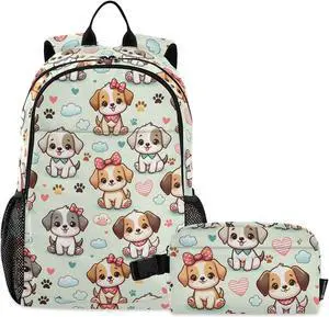 ALAZA Cute Dog Puppy Paw Prints Backpack and Lunch Bag Set for Boys Girls School Bookbag Cooler Kits
