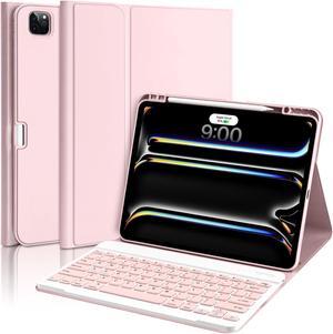 aMZCaSE for iPad Pro 13 inch Case 2024 with Keyboard,Keyboard Case for iPad Pro 13 inch with Bluetooth Detachable Smart Sleep/Wake Keyboard&Pencil Holder for iPad Pro 13 inch,Light Pink