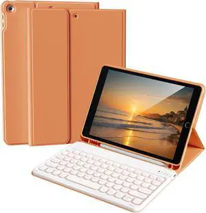 Aoub Keyboard Case for iPad 9th/8th/7th Generation 10.2 inch, 7 Colors Backlit, Stand Folio Detachable Wireless Bluetooth Keyboard Cover Soft TPU Back Case for iPad 10.2 2021/2020/2019 - Orange
