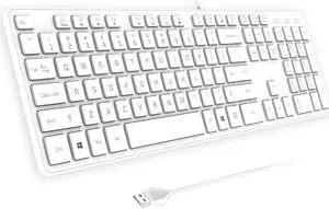 B.FRIENDIT Wired USB Keyboard, Comfortable Quiet Chocolate Keys, Durable Ultra-Slim Wired Computer Keyboard, QWERTY Layout for PC, Windows 11/10/8/7, KB1430 - White
